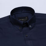 Griphen Navy Blue Plain Button Down Cotton Shirt - John Ellies