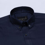 Griphen Navy Blue Plain Button Down Cotton Shirt - John Ellies