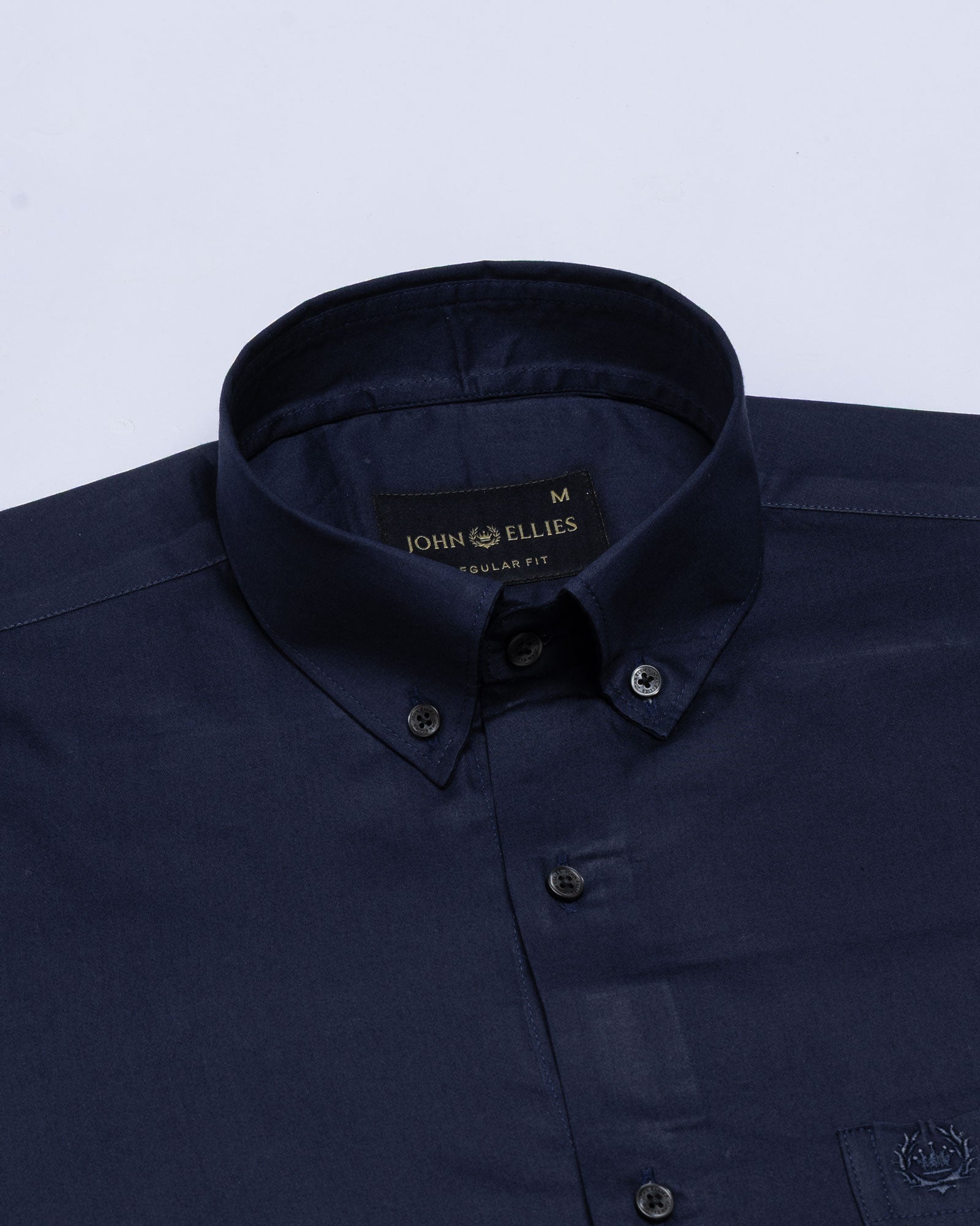 Griphen Navy Blue Plain Button Down Cotton Shirt - John Ellies