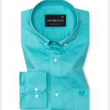 Griphen Cyan Plain Button Down Cotton Shirt - John Ellies