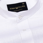 Madrix White Plain Mandarin Linen Shirt - John Ellies