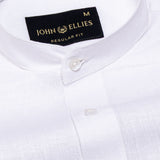 Madrix White Plain Mandarin Linen Shirt - John Ellies