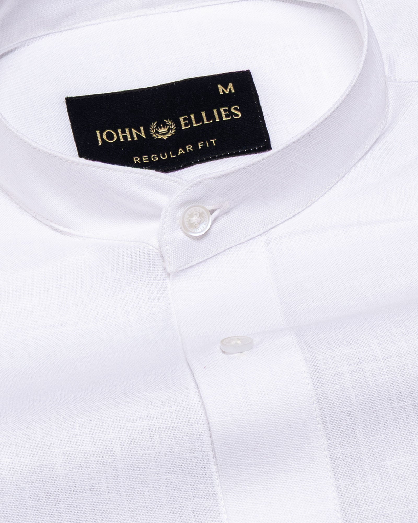 Madrix White Plain Mandarin Linen Shirt - John Ellies