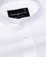 Madrix White Plain Mandarin Linen Shirt