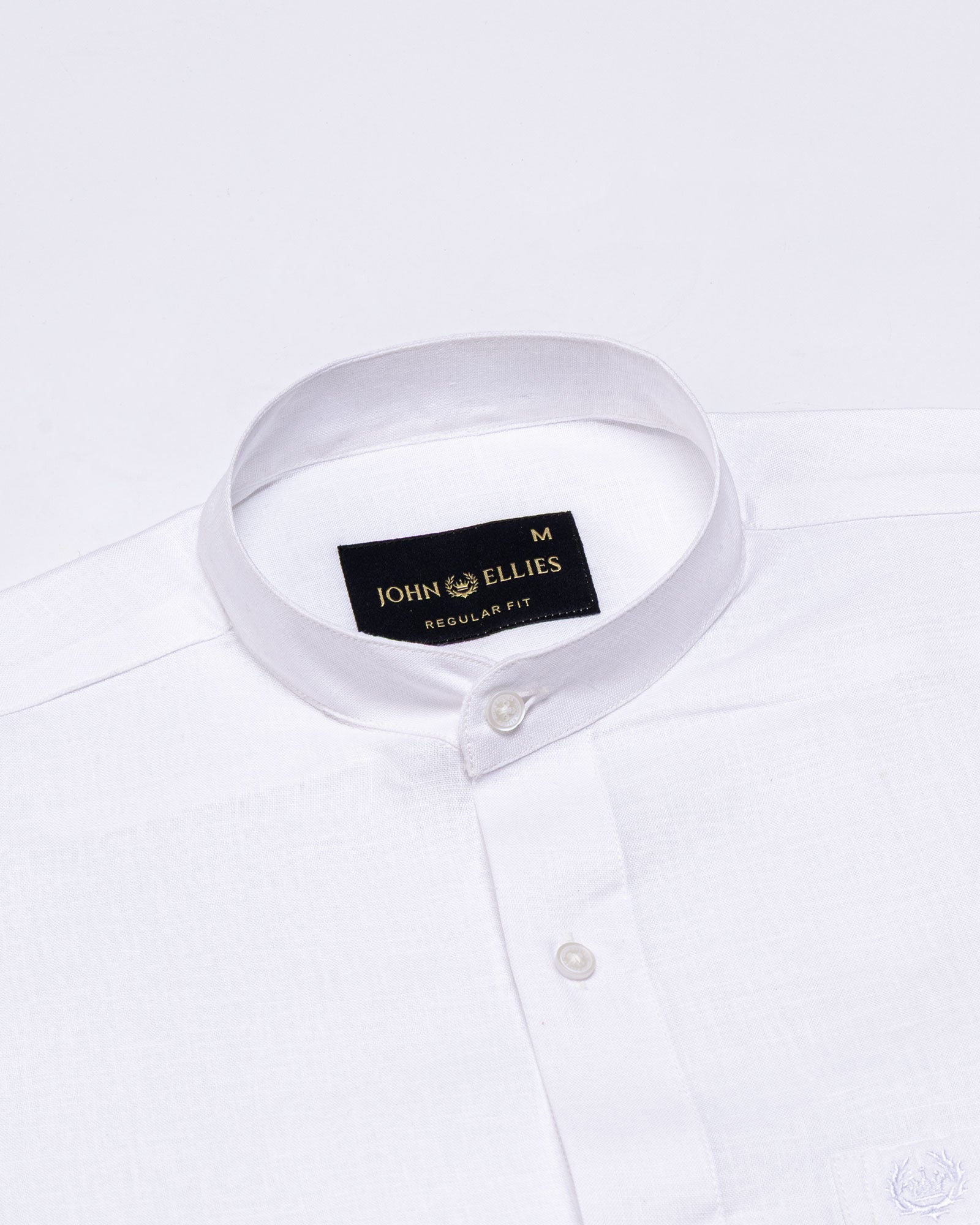 Madrix White Plain Mandarin Linen Shirt - John Ellies