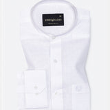 Madrix White Plain Mandarin Linen Shirt - John Ellies