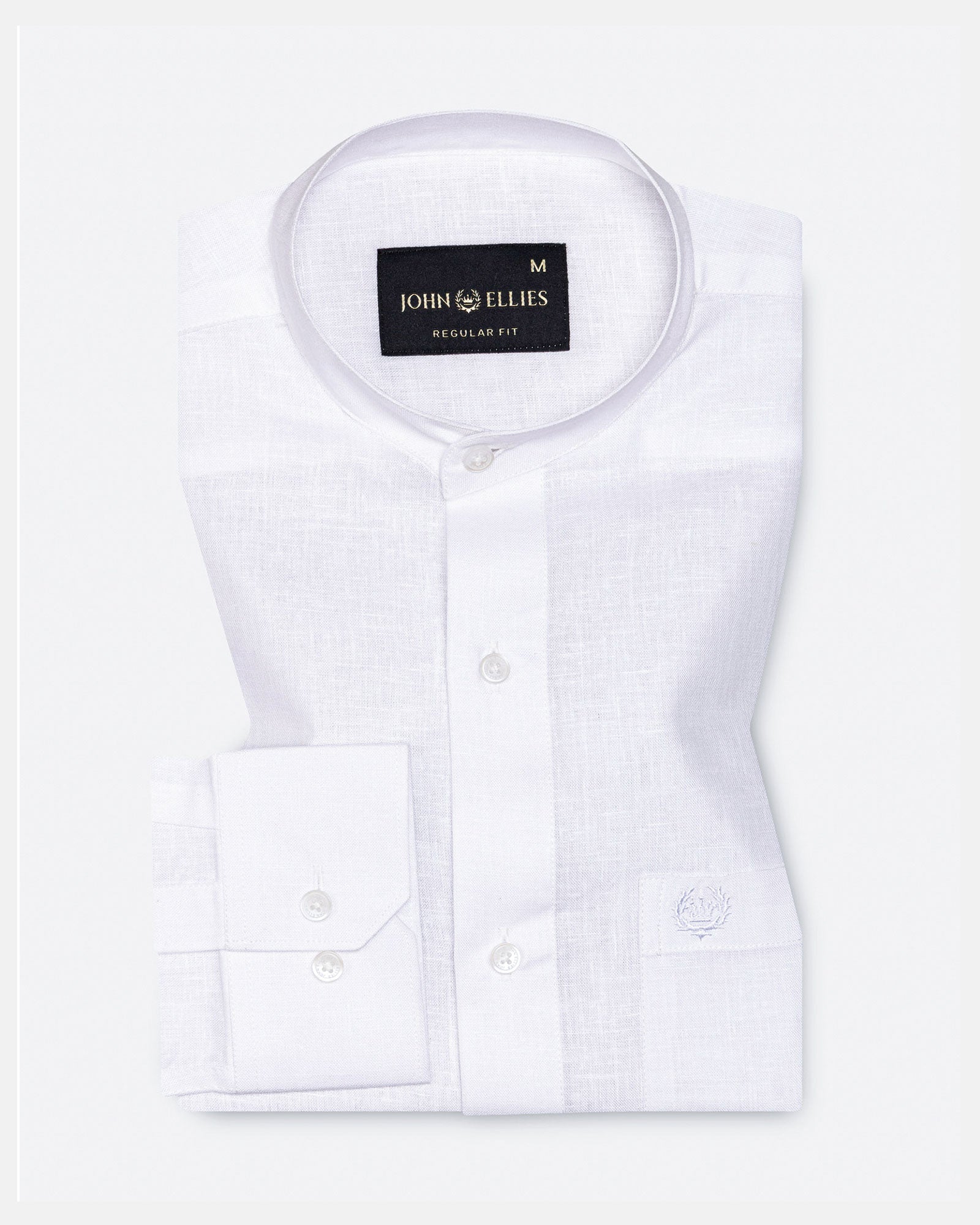Madrix White Plain Mandarin Linen Shirt - John Ellies