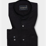 Madrix Black Plain Mandarin Cotton Shirt - John Ellies