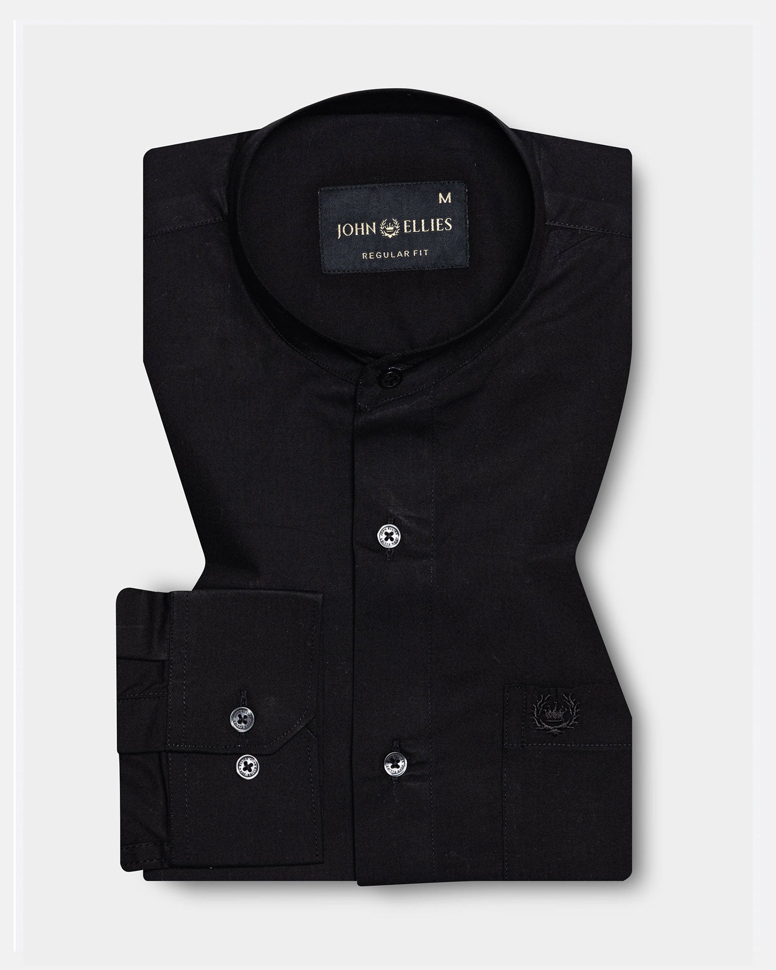 Madrix Black Plain Mandarin Cotton Shirt - John Ellies