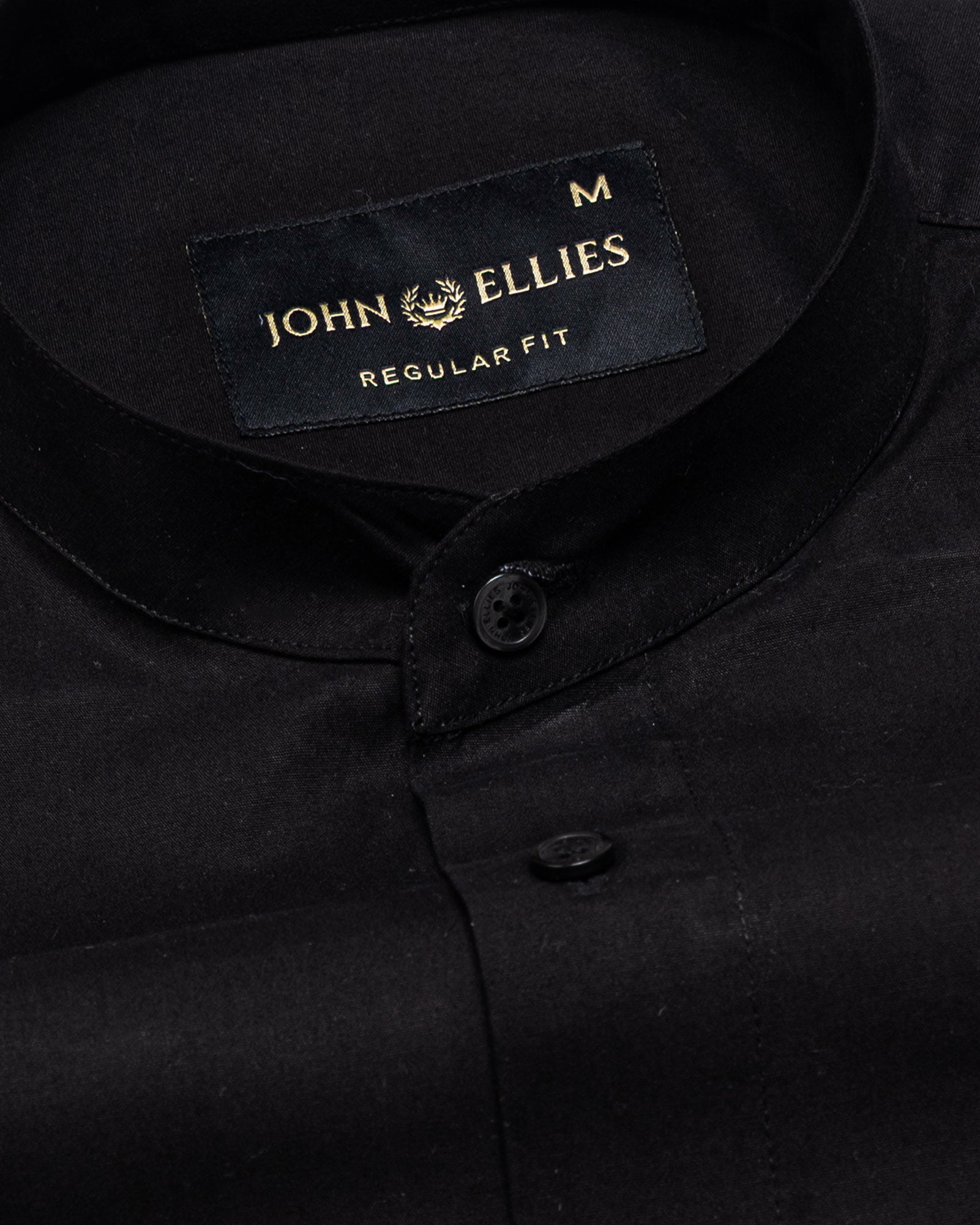 Madrix Black Plain Mandarin Cotton Shirt - John Ellies