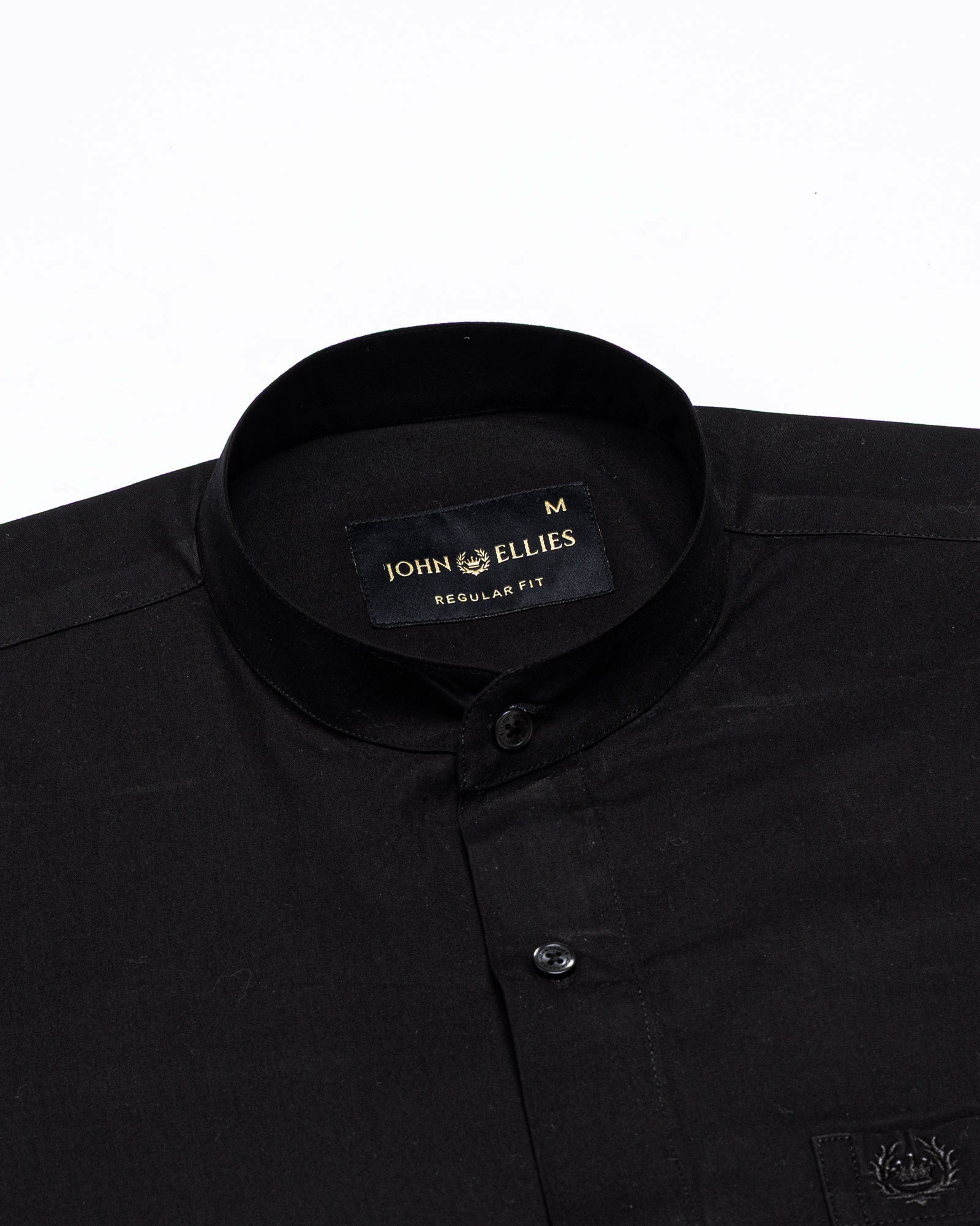 Madrix Black Plain Mandarin Cotton Shirt - John Ellies