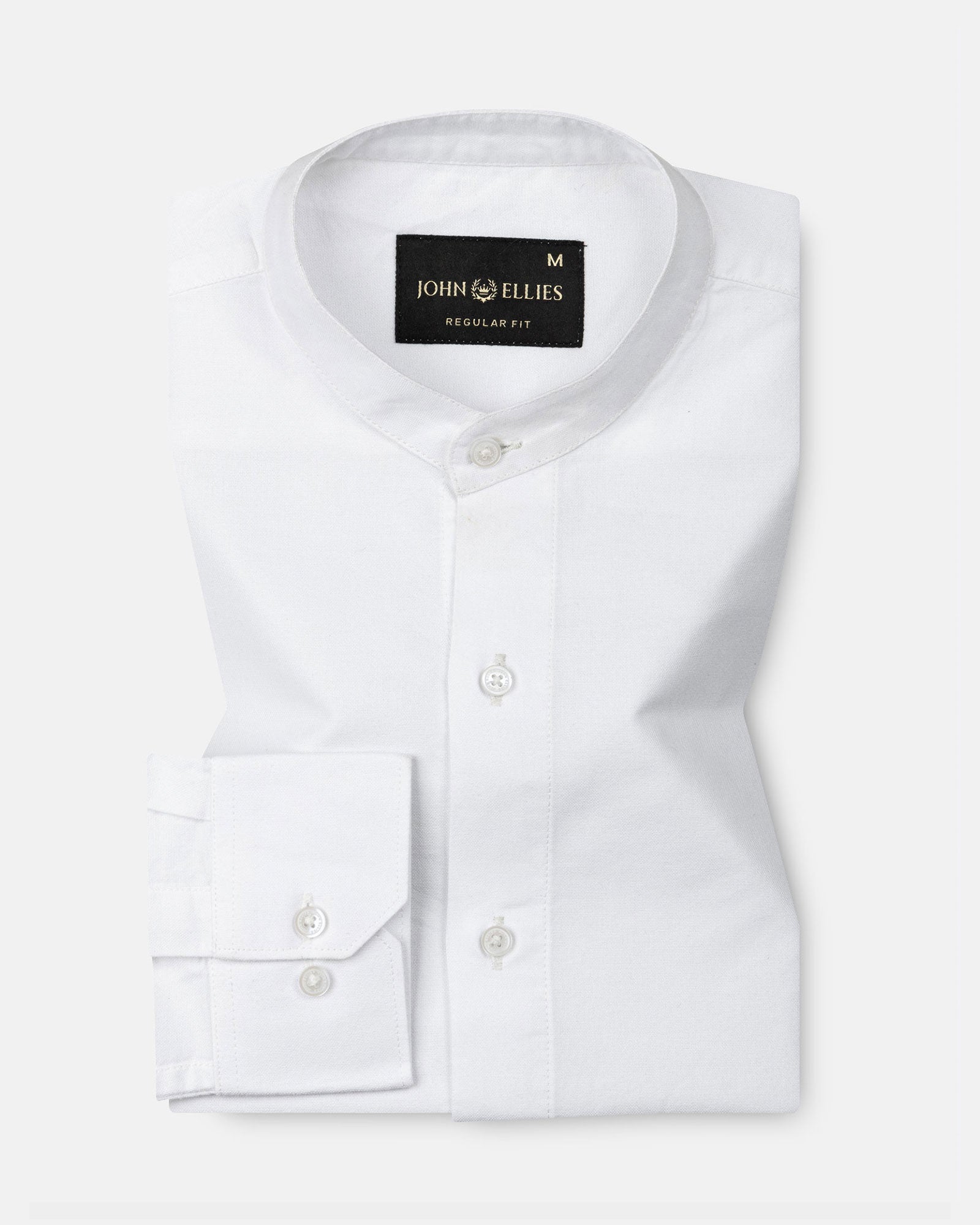 Madrix White Plain Mandarin Oxford Cotton Shirt - John Ellies