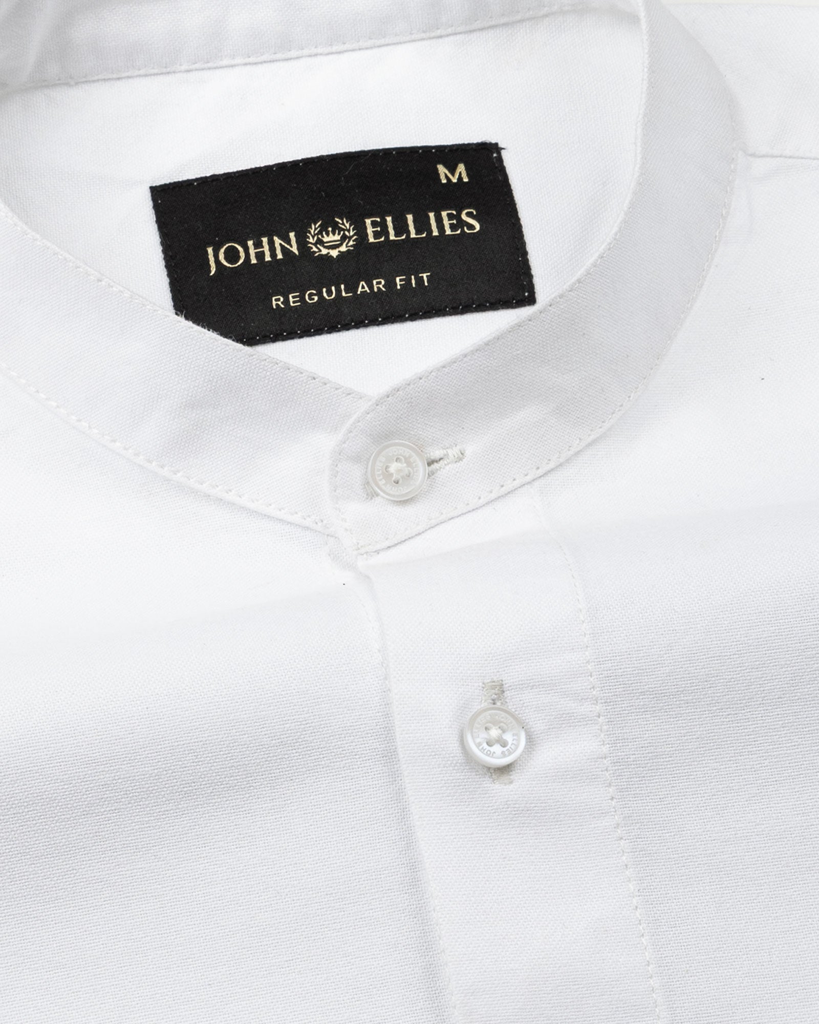 Madrix White Plain Mandarin Oxford Cotton Shirt - John Ellies