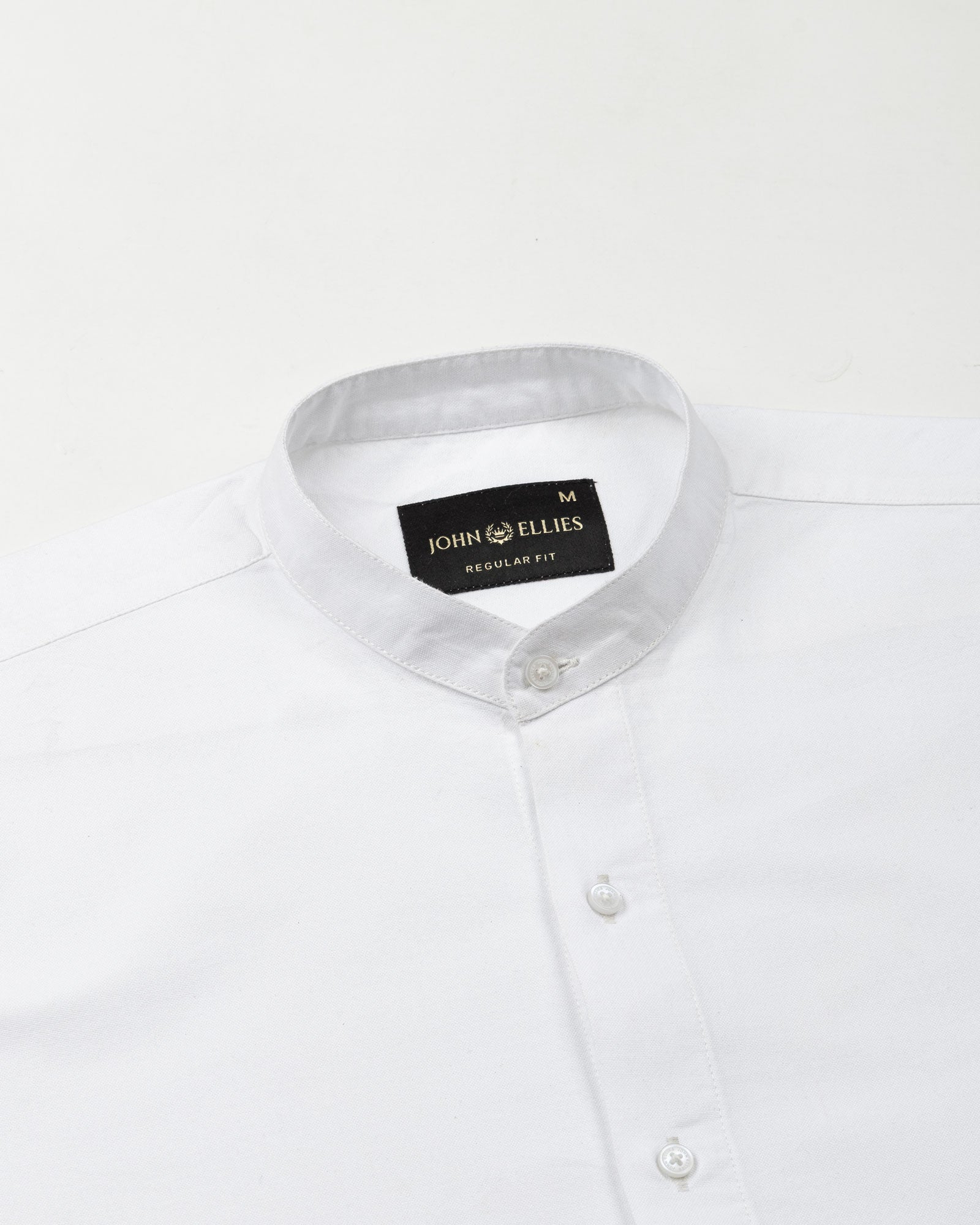 Madrix White Plain Mandarin Oxford Cotton Shirt - John Ellies