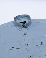 Xenors Grey Plain Double Pocket Cotton Shirt