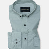 Xenors Soft Olive Plain Double Pocket Cotton Shirt - John Ellies