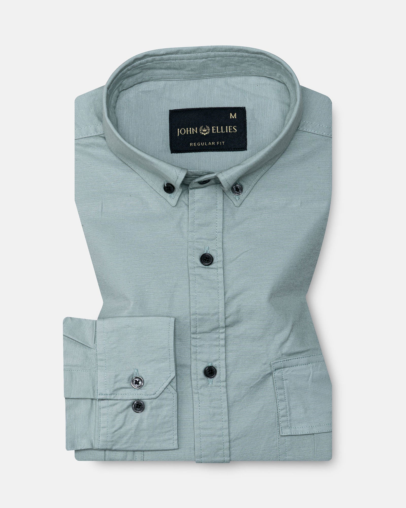 Xenors Soft Olive Plain Double Pocket Cotton Shirt - John Ellies