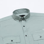 Xenors Soft Olive Plain Double Pocket Cotton Shirt - John Ellies