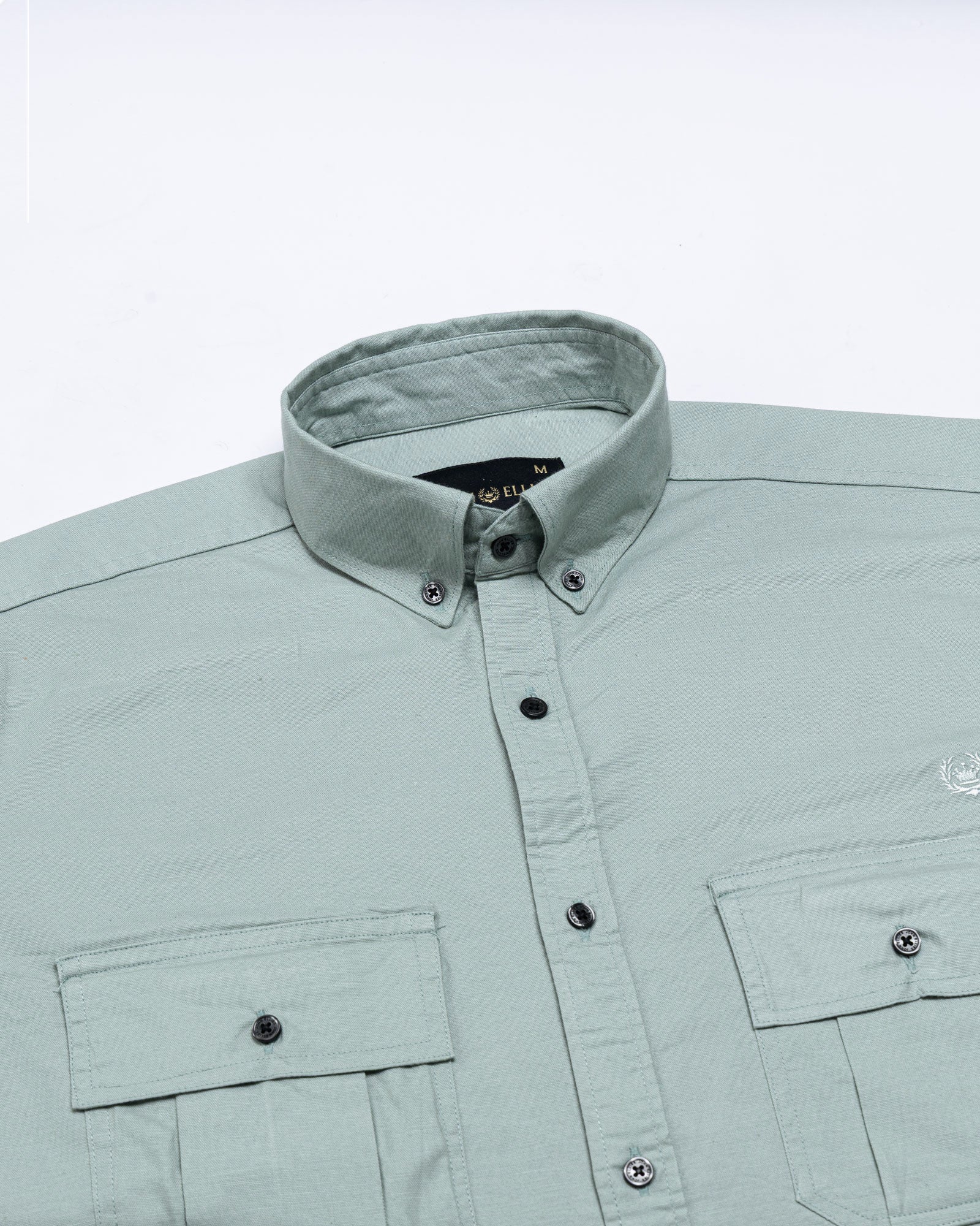 Xenors Soft Olive Plain Double Pocket Cotton Shirt - John Ellies