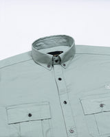 Xenors Soft Olive Plain Double Pocket Cotton Shirt