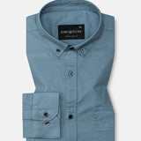 Xenors Teal Plain Double Pocket Cotton Shirt - John Ellies