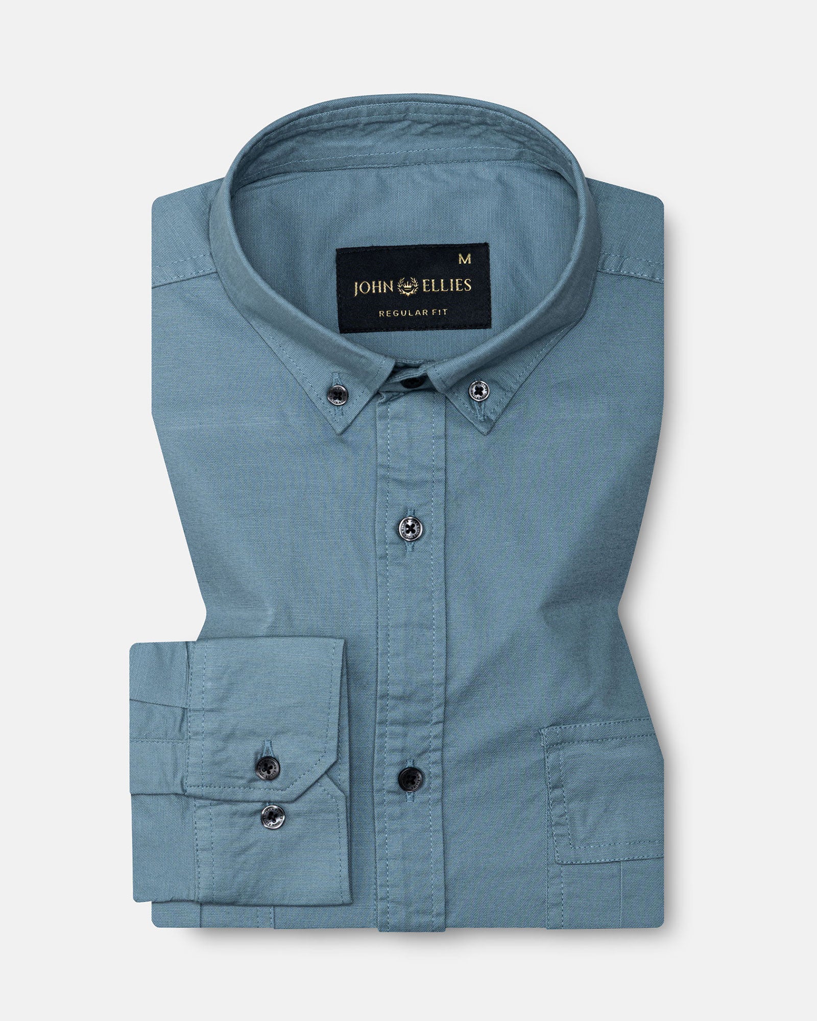 Xenors Teal Plain Double Pocket Cotton Shirt - John Ellies