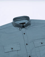 Xenors Teal Plain Double Pocket Cotton Shirt
