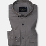 Xenors Ash Brown Plain Double Pocket Cotton Shirt - John Ellies