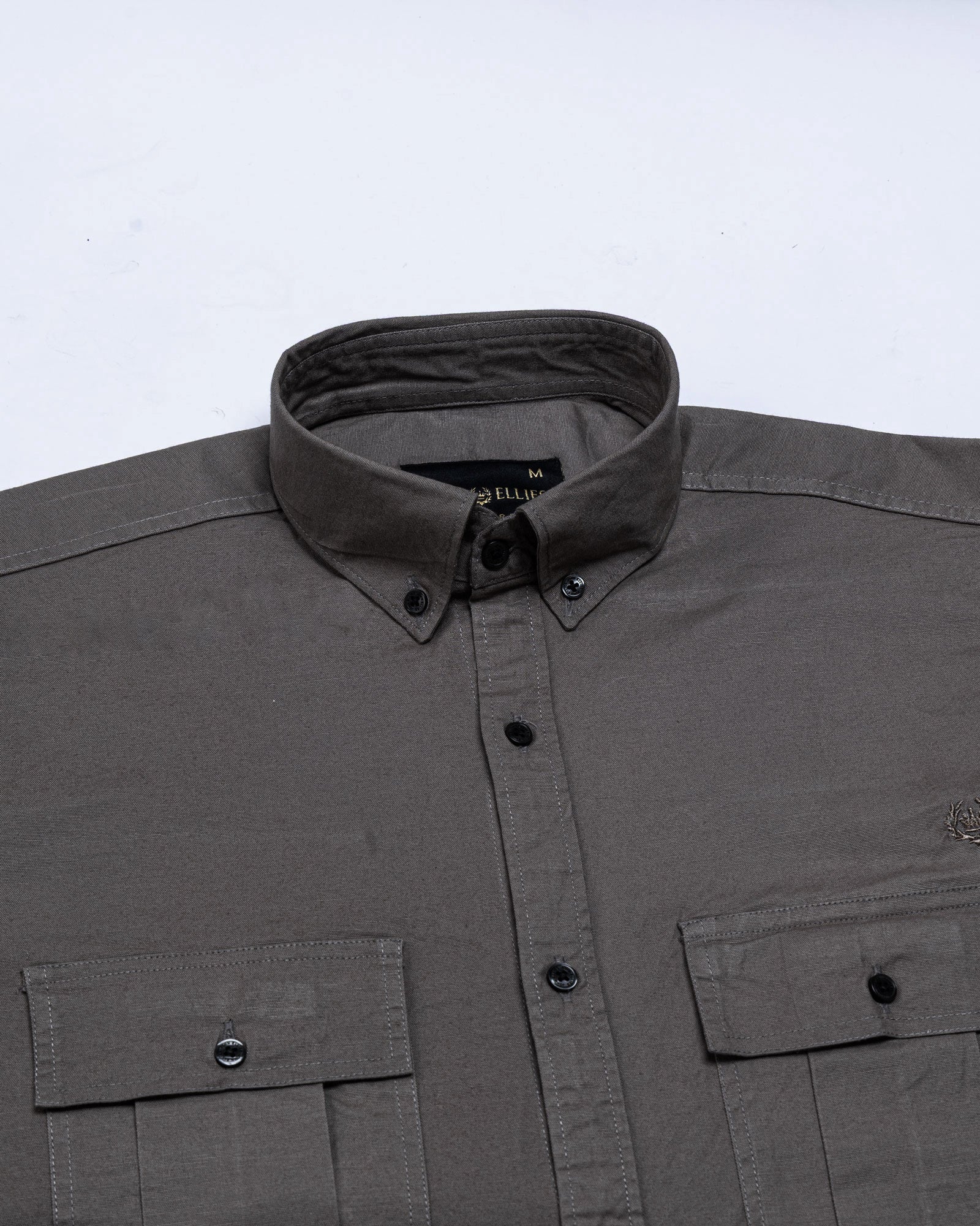 Xenors Ash Brown Plain Double Pocket Cotton Shirt - John Ellies