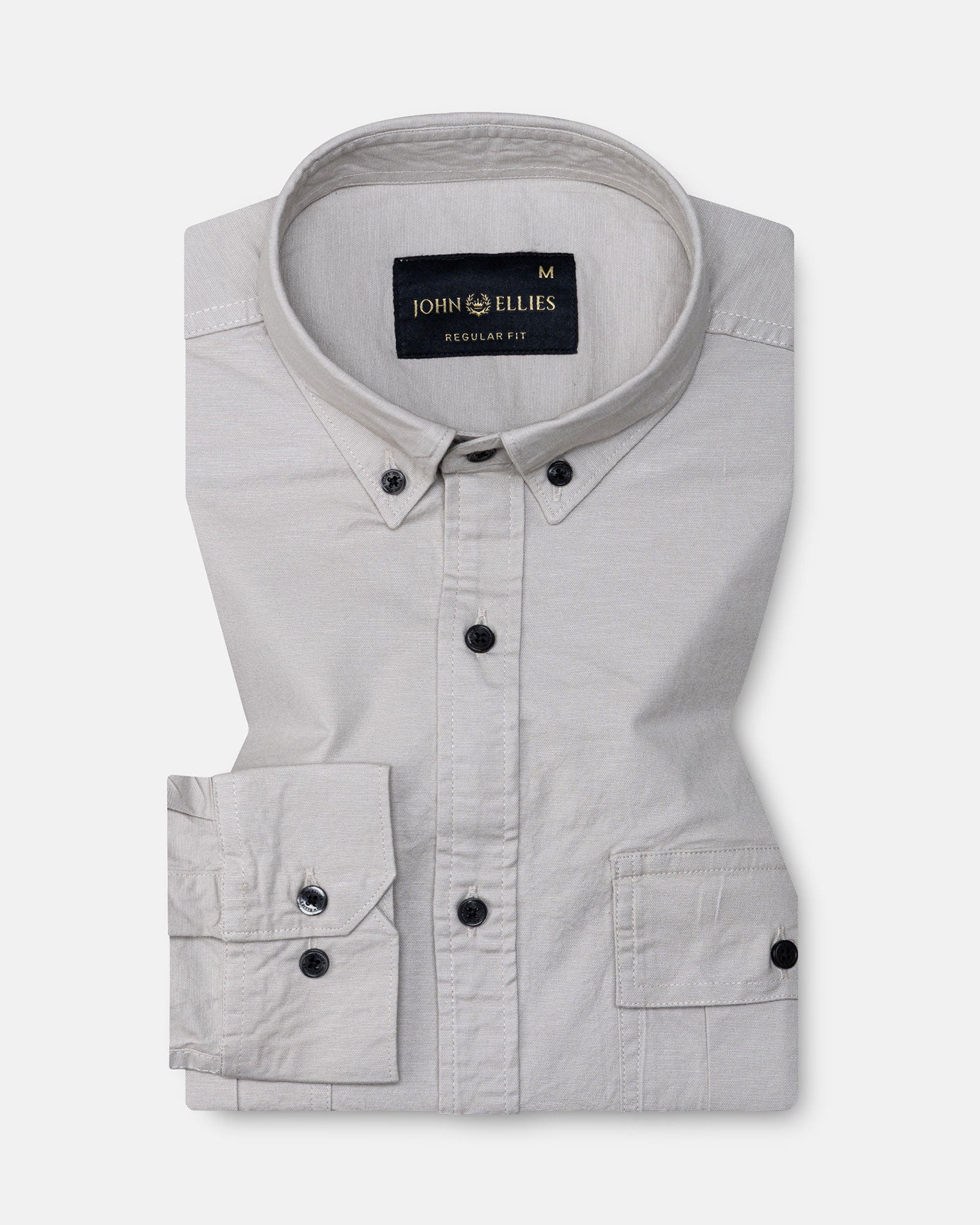 Xenors Tan Plain Double Pocket Cotton Shirt - John Ellies