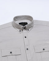 Xenors Tan Plain Double Pocket Cotton Shirt