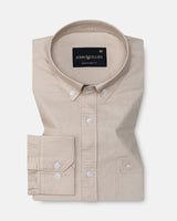 Regent Warm Beige Plain Button Down Oxford Cotton Shirt