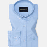 Regent Sky Blue Plain Button Down Oxford Cotton Shirt - John Ellies
