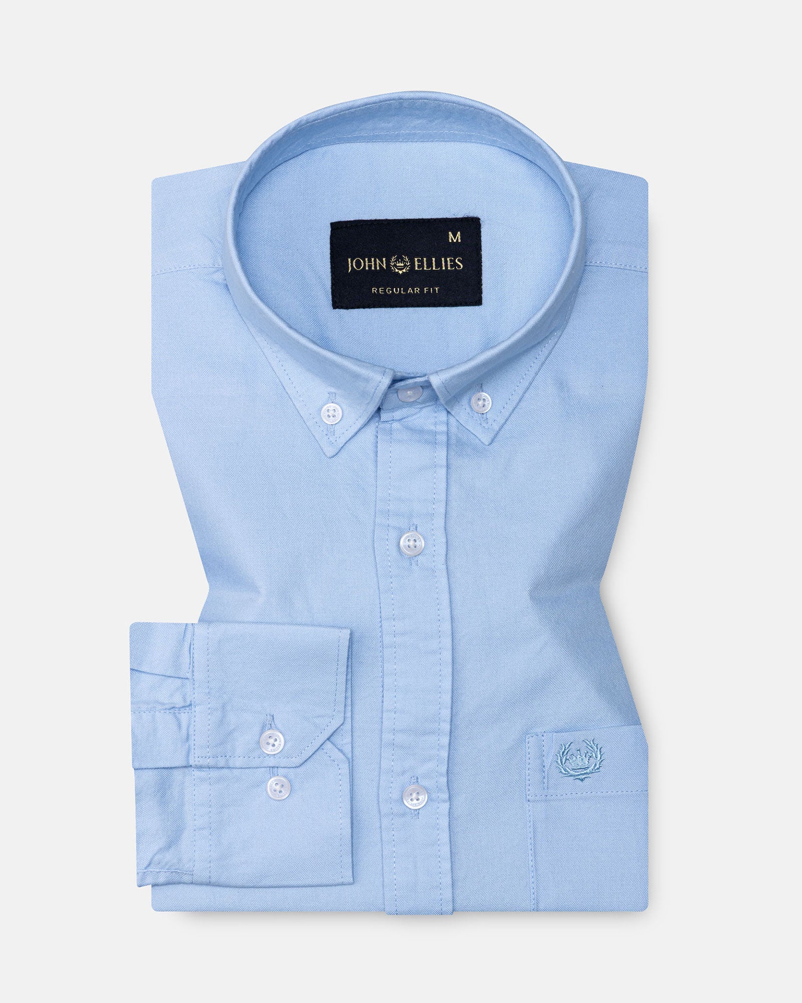 Regent Sky Blue Plain Button Down Oxford Cotton Shirt - John Ellies