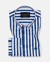 Holend Navy Blue Premium Cotton Stripes Shirt