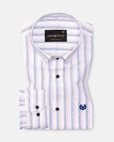 Magath Pink And Blue Stripes Premium Cotton Shirt