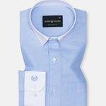 Historia Sky Blue White Cuff Collar Oxford Cotton Shirt - John Ellies