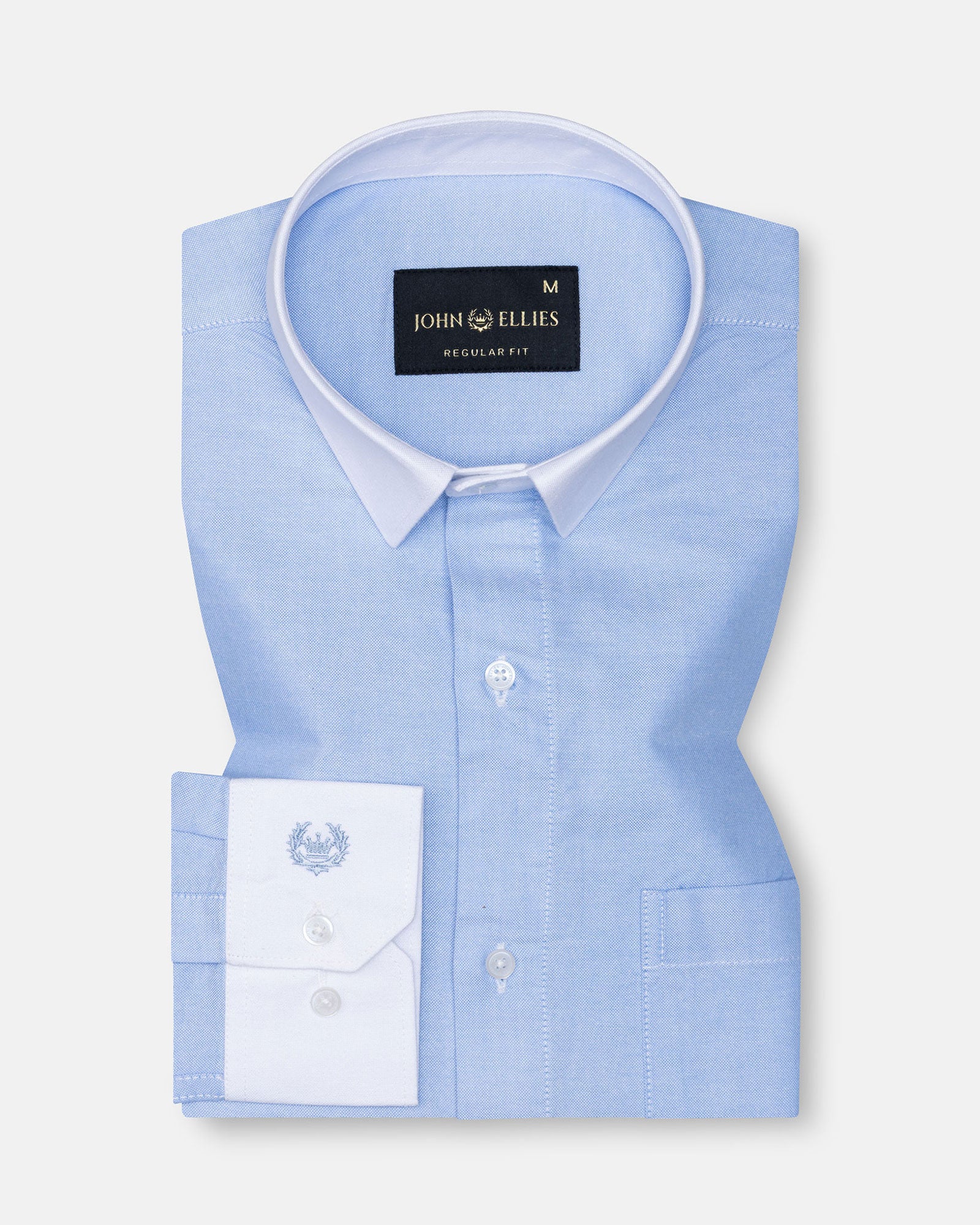 Historia Sky Blue White Cuff Collar Oxford Cotton Shirt - John Ellies