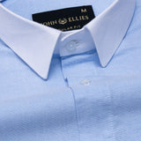 Historia Sky Blue White Cuff Collar Oxford Cotton Shirt - John Ellies