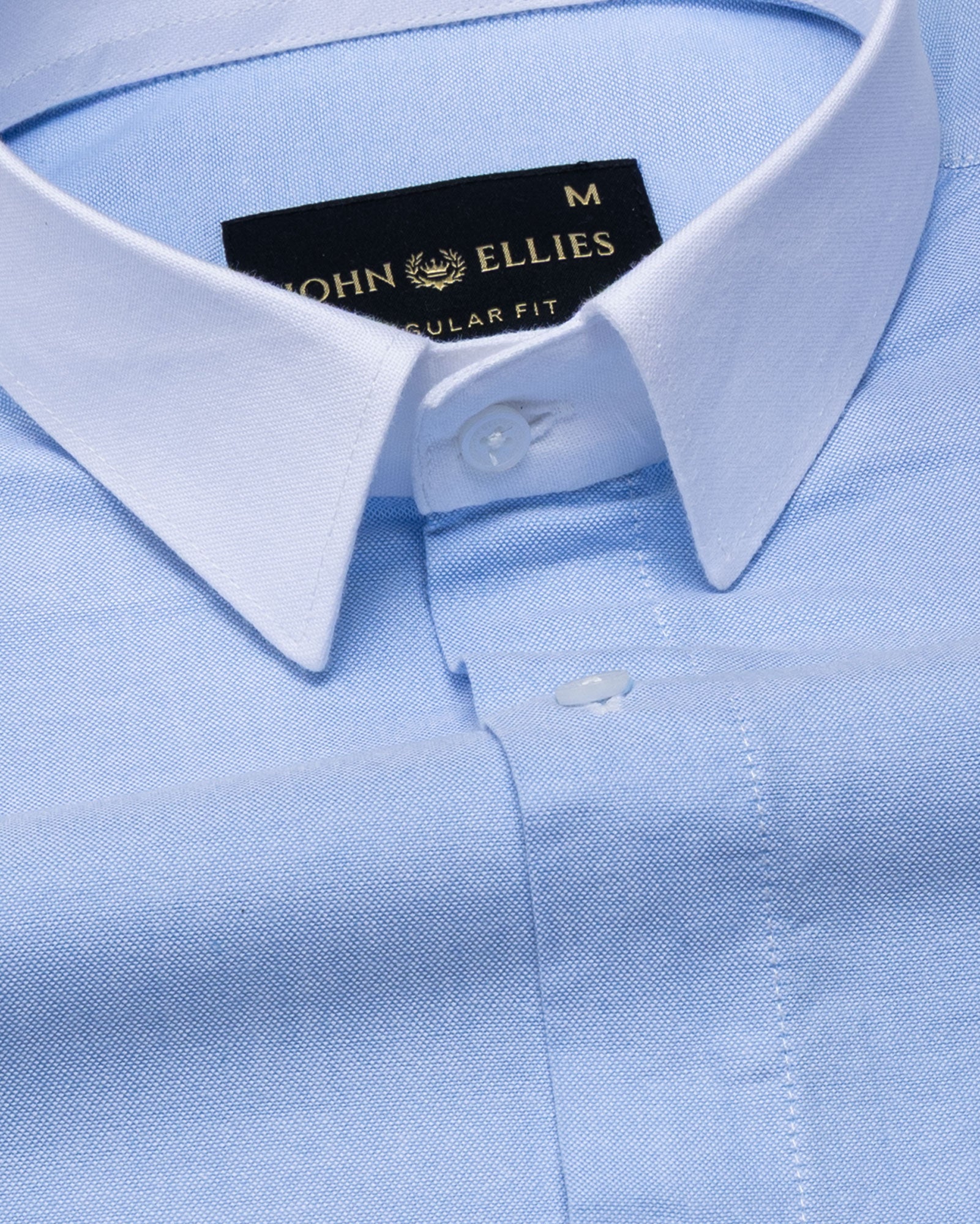 Historia Sky Blue White Cuff Collar Oxford Cotton Shirt - John Ellies