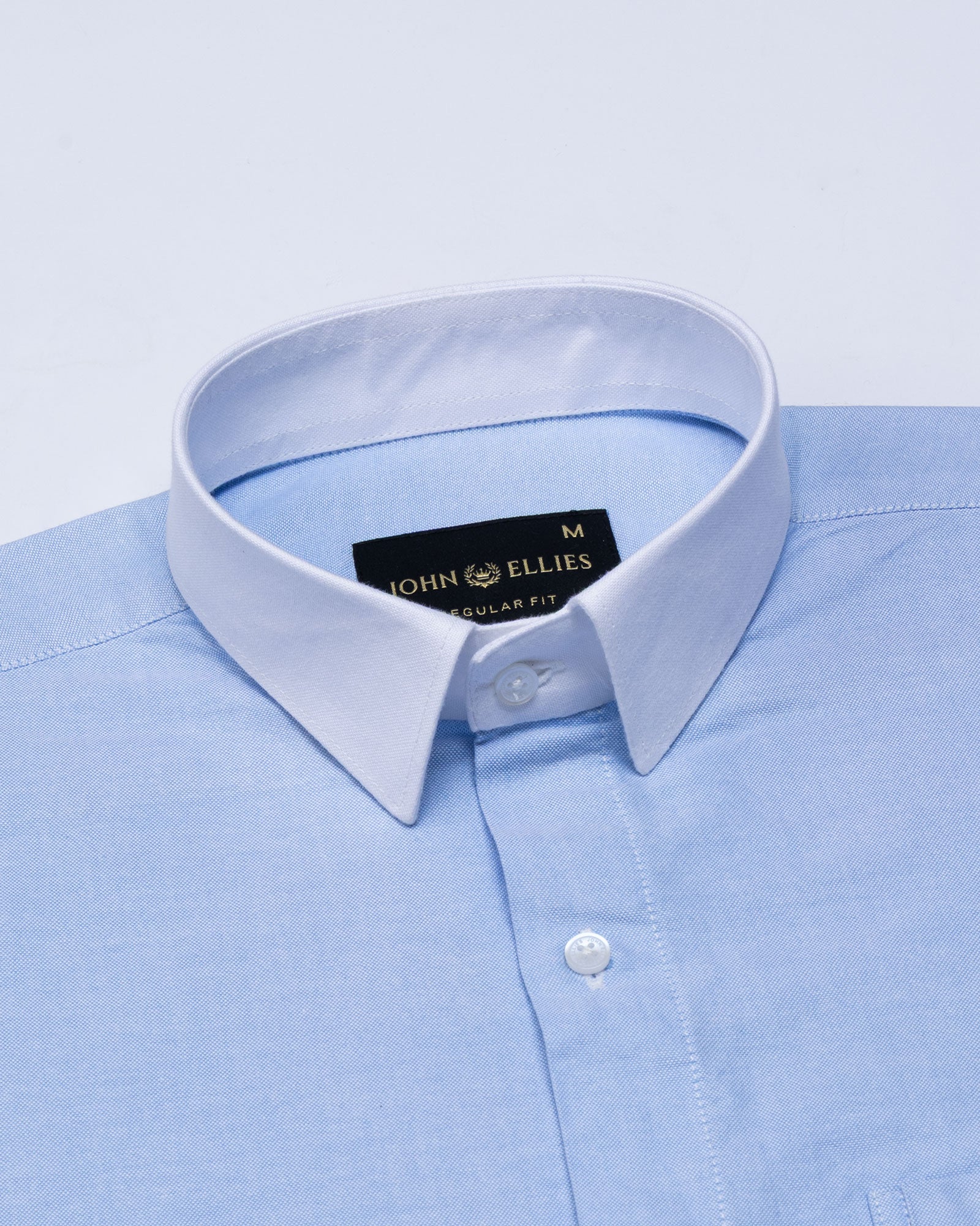 Historia Sky Blue White Cuff Collar Oxford Cotton Shirt - John Ellies