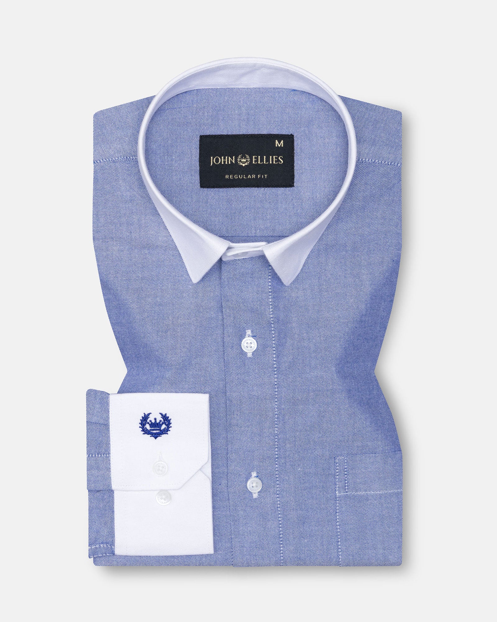 Historia Blue White Cuff Collar Oxford Cotton Shirt - John Ellies