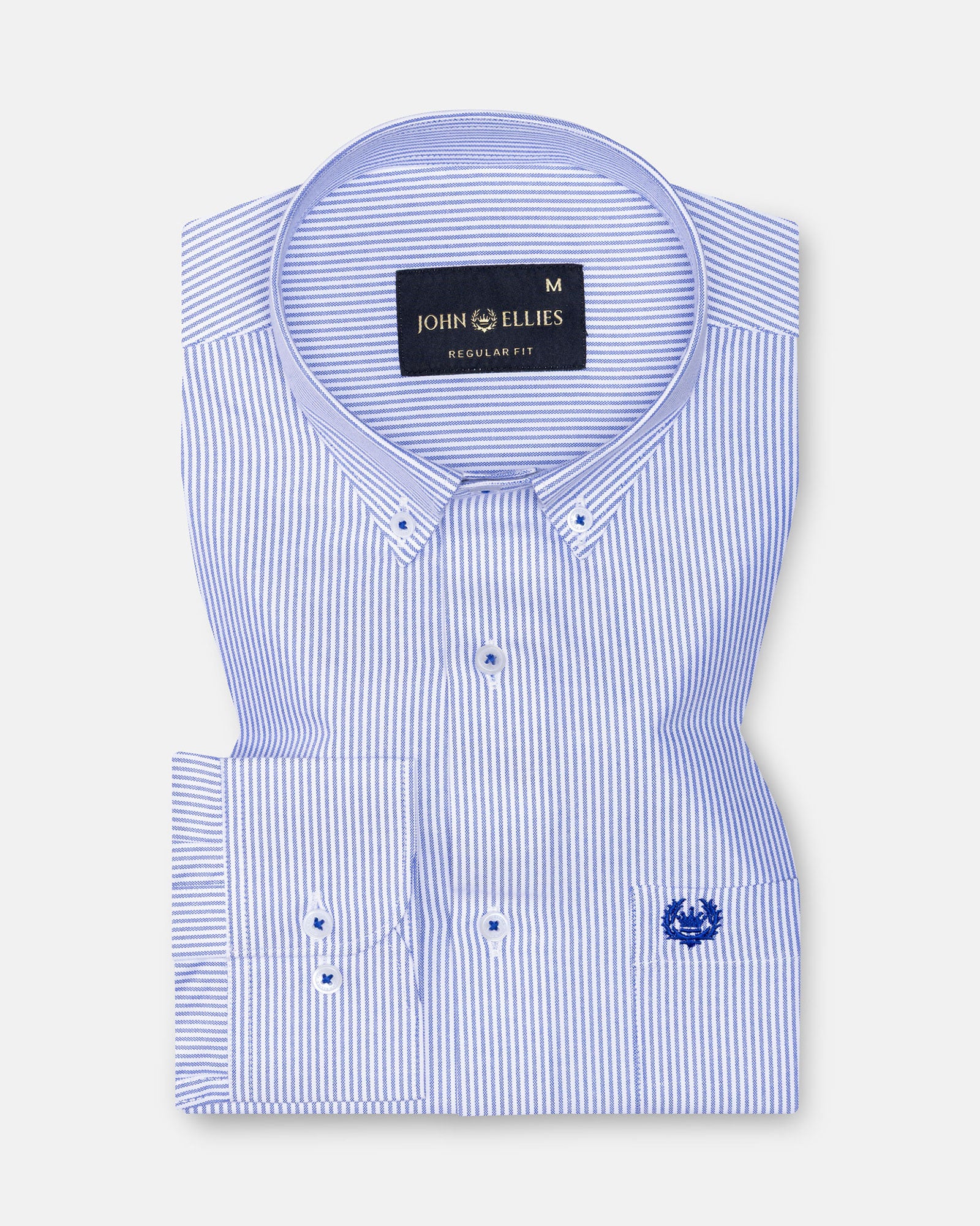 Zanrix Blue Stripe Button Down Oxford Cotton Shirt - John Ellies