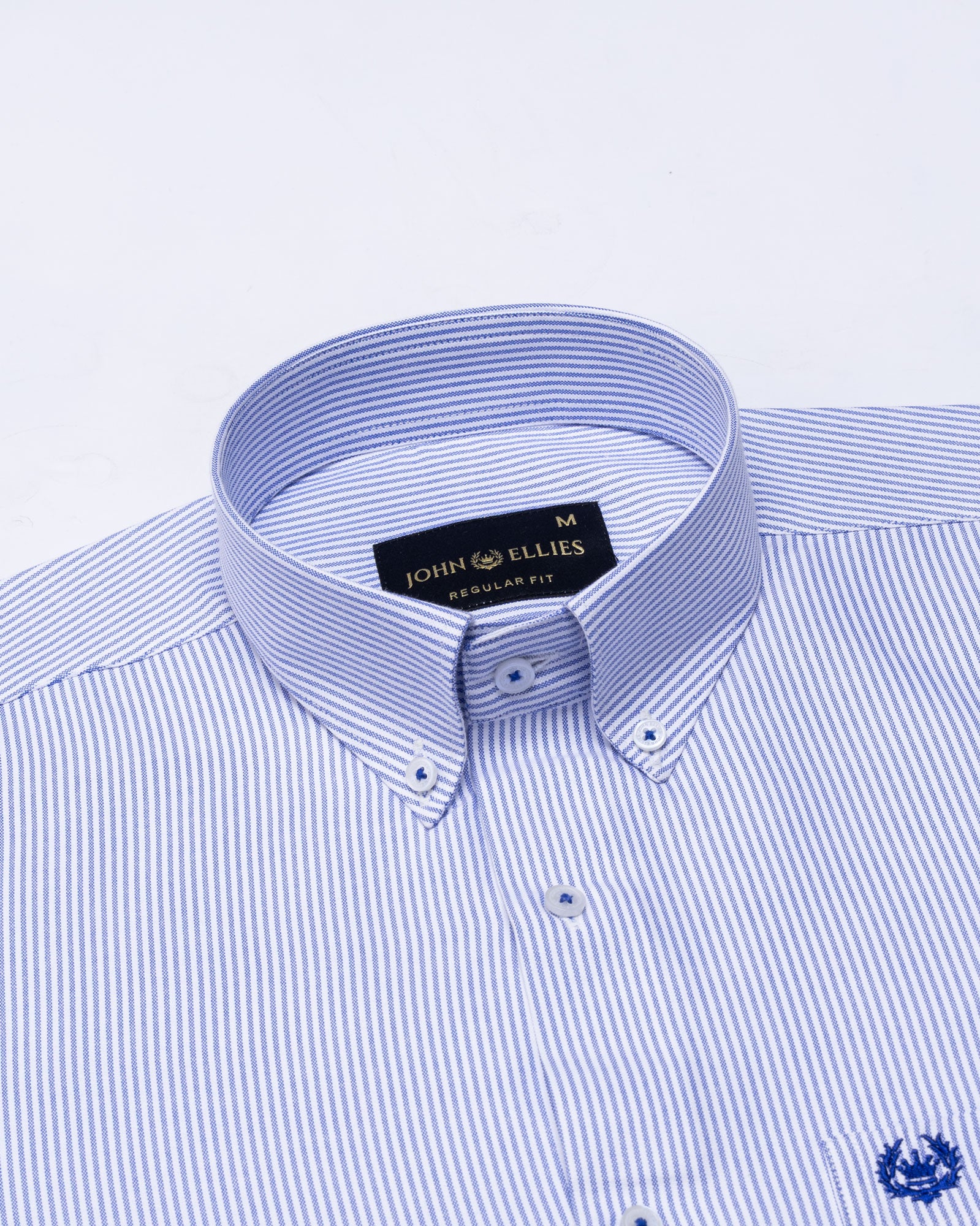 Zanrix Blue Stripe Button Down Oxford Cotton Shirt - John Ellies