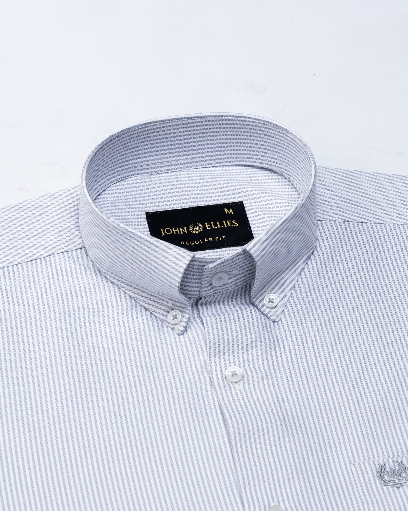 Zanrix Silver Stripe Button Down Oxford Cotton Shirt - John Ellies