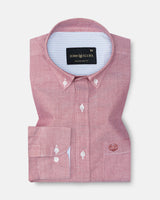 Hicker Red Button Down Plain Oxford Cotton Shirt