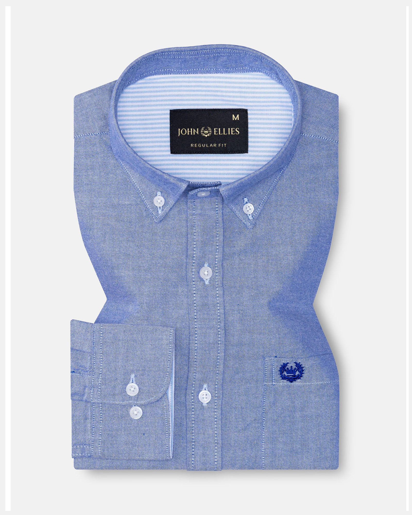 Hicker Navy Blue Button Down Plain Oxford Cotton Shirt - John Ellies