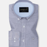 Hicker Silver Button Down Plain Oxford Cotton Shirt - John Ellies