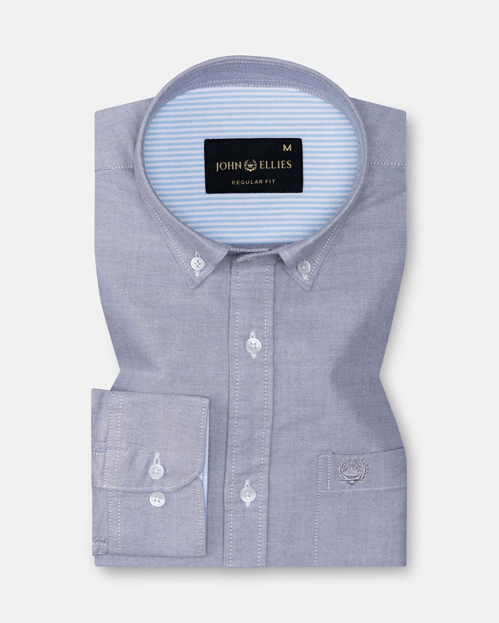 Hicker Silver Button Down Plain Oxford Cotton Shirt - John Ellies