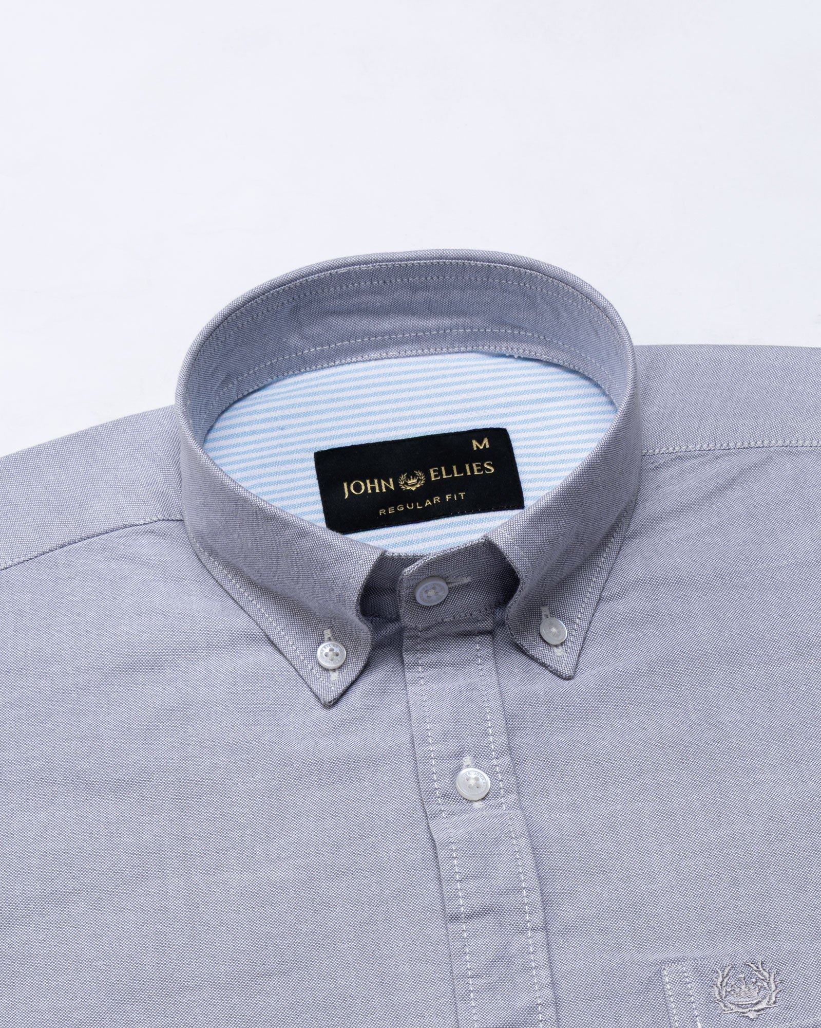 Hicker Silver Button Down Plain Oxford Cotton Shirt - John Ellies